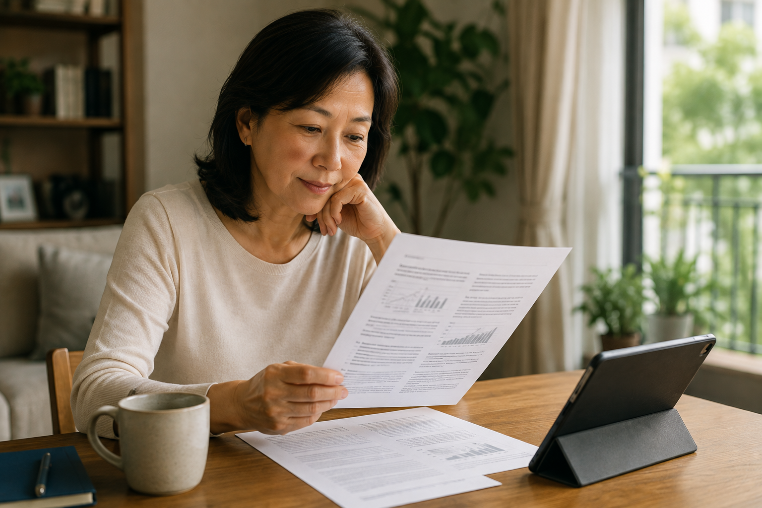Woman reading research material