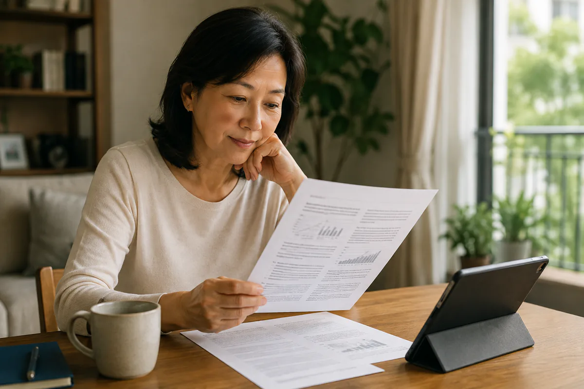 Woman reading research material